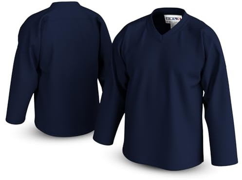 UNLC Essential Blank Hockey Jersey with Stripes – Stitched Letters, Breathable Mesh, Durable Polyester, Navy, X-Large