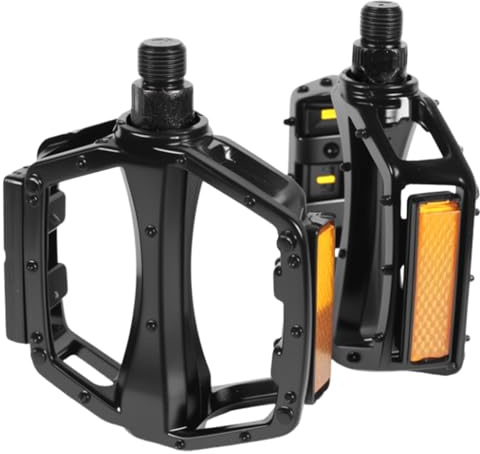 YUNYU Bicycle Pedals, Black, Lightweight Aluminium Pedals with Non-Slip Profile and Reflective Strips, 9/16 Inch Ball Bearing Pedals for MTB, City Bike, Trekking (400 g/Pair)