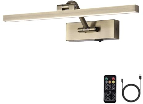 BRIVOLART 5000mAh Picture Light Battery Operated,15.7In Antique Bronze Wireless Rechargeable Picture Light 3 Colors Dimmable Art Light with Remote Timer for Paintings,Gallery