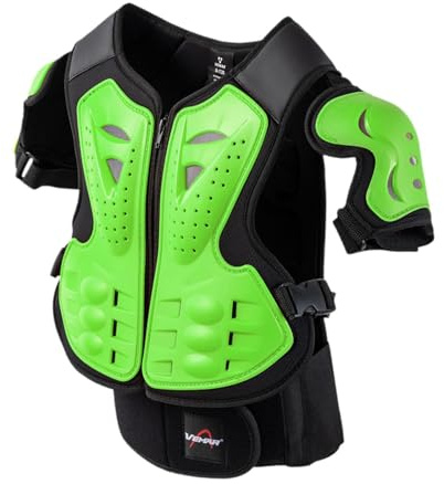 BaotyJie Conjunto de Protección para Niños en Motociclismo, Chaleco Y Protector de Pecho Y Espalda, Verde