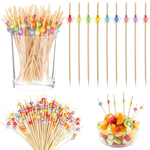 Omnikryp 200 Piezas Palillos de Cóctel, Palillos de Dientes de Bambú, 12 cm Palitos de Comida para Dedos para Sándwiches, Fruta, Martini, Fiesta, Barbacoa, Aperitivos, Alimentos