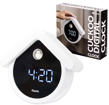 Fisura – Reloj Despertador Digital Cuco. Reloj de Cuco Despertador Original Negro. 3 alarmas. 3 Niveles de Brillo. Fecha y Temperatura. Cable Tipo C. 20 cm x 17,7 cm.