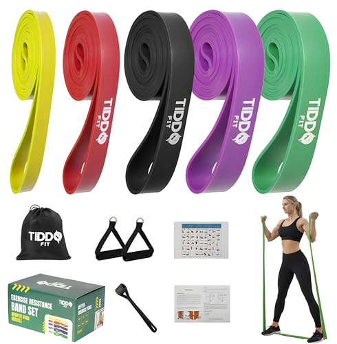 TIDDO FIT Resistance Bands Set with Handles & Door Anchor – 5 Level Exercise Bands for Home Gym, Strength Training, Pilates, Yoga & Full Body Workout – Fitness Resistance Band Kit for Men & Women