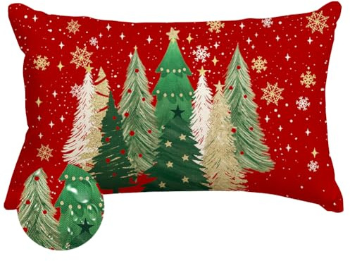 RABUSOFA Rot Kissenbezug 30x50 Outdoor Kissen Weihnachten | Wasserfest Tannenbaum Weihnachtskissenbezüge Schneeflocke Weihnachtsdeko Winterdeko Xmas Deko Christmas Decorations Indoor