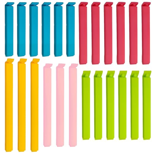 Pownert - Alicates para bolsa de alimentos (24 unidades, varios tamaños, pinza de cierre de alimentos, clip de cierre de embalaje, 4 colores de plástico, para merienda, pasta, comida animal (7/9/11/14