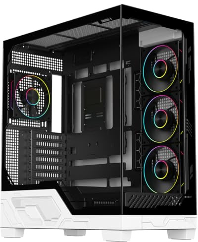 JUSTOP Ultra Gaming PC Case, Full Tower ATX, Tempered Glass Panels, 4x Addressable ARGB LED Fans (White & Black)