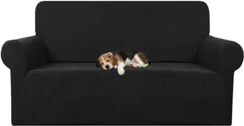 NAKIHOUSE Sofabezug 2 Sitzer, Elastische Couchbezug mit 1 Kissenbezug | Stretch Spandex Jacquard Rutschfester Sofa Überzug für Wohnzimmer, Haustierschutz gegen Kratzer, Schwarz