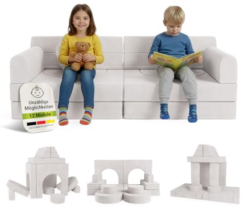Juskys divano per bambini Kayo – velluto a coste, modulare e morbido, divano per cameretta & stanza dei giochi, sicuro, flessibile, facile da pulire, con rivestimenti sfoderabili - Beige