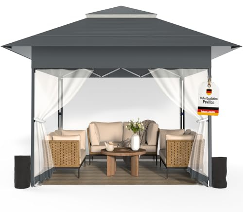 Tonnelle de Jardin 4x4m,Tente Pliante de Exterieur Pop-up avec Moustiquaire、4 Sacs de Sable、Sac de Roulant,Tonnelle Pliante Imperméable，Anti UV，Respirable，Tente de Camping，Anthracite
