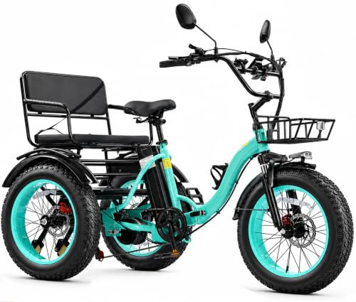 NOMIGO Two-Seater Electric Tricycle for Adults, 48V 15.6Ah Battery, Folding 3-Wheel Ebike with Passenger Seat, 20 x 4.0 Fat Tyres, Rear Differential, Steel Frame