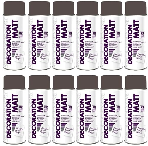 Deco Color 12er Sparpack DC Lackspray matt 400ml nach RAL freie Farbauswahl (12 Dosen in braun MATT RAL 8019)