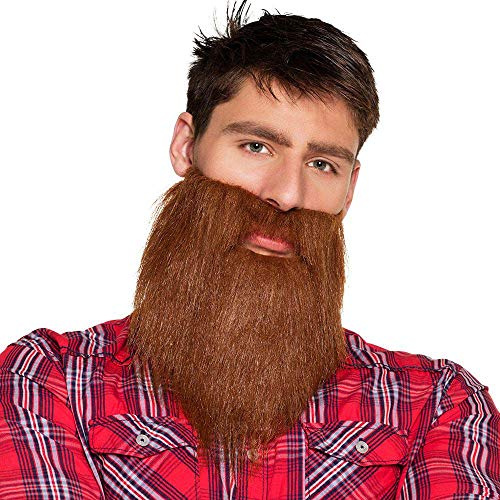 Boland Brunt hipsterskägg – realistiskt fuskskägg med elastisk rem – rolig maskeraddräkt tillbehör för män – viking, skogsjack, cowboy, trollkarl och festkaraktär ansiktshår