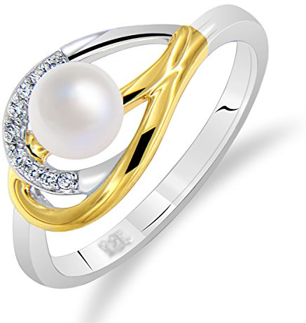 Bague pour Femme 2 Tons en Argent 925/1000 et Plaqué Or 18 carats Perle de Culture blanche
