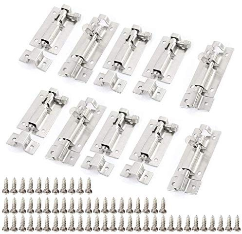 LDEXIN 10Pcs 50mm/2 Stainless Steel Security Interior Exterior Door Window Latch Sliding Lock Barrel Slide Bolt Gate Lock Hasp