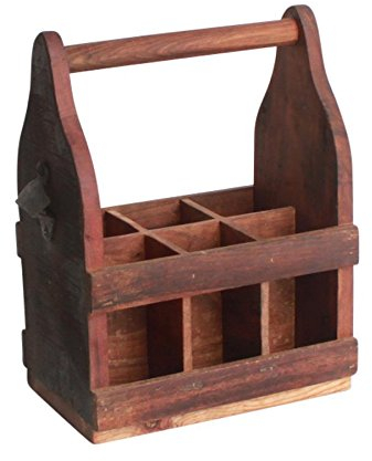 STUFF Loft Flaschen-Box Flaschenträger Flaschenhalter Flaschenkorb mit Flaschenöffner Vintage Holz - Maße: 33 x 21 x 40 cm (LxBxH) FSC-Zertifiziertes Recycling Produkt
