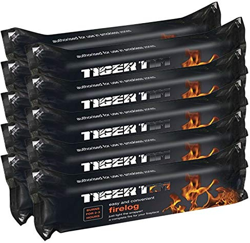 Tiger Tim 10 x Smokeless Instant Lighting Fire Log 1.1kg Fuel for Open Fire Stove Burns 2-3 Hours