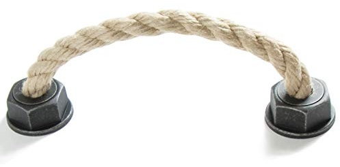 LGM-Beschlag Möbelgriff Rope, Landhaus, Vintage, Seil, Kunststoff - grau-silber, Schnur - beige, 165 mm x 50 mm x 37 mm, LA 128 mm, 51914