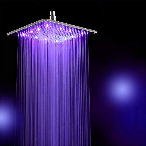 Soffione doccia fisso a tre colori con controllo della temperatura a LED, soffione doccia di grandi dimensioni con luce da bagno, nessuna necessità di alimentazione e durevole 30 cm * 30 cm