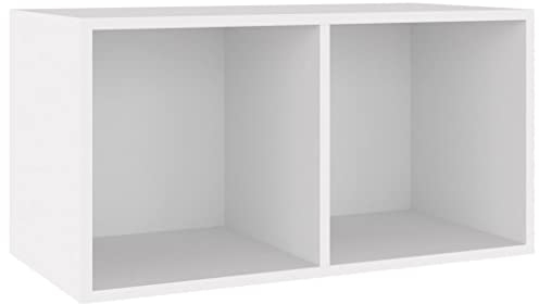 vidaXL Schallplatten-Aufbewahrungsbox 71x34x36 cm, Weiß, Holzwerkstoff, 2 Fächer, Stabiler Rückenteil, LP Regal, Transportbox, Horizontal & Vertikal nutzbar, Musiksammlung