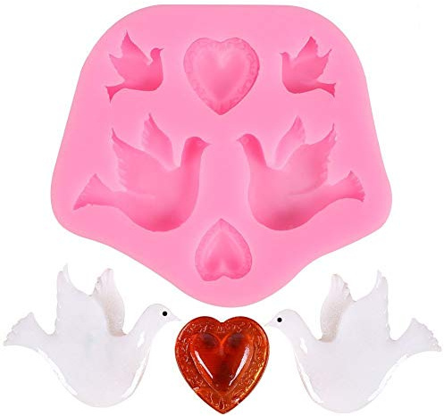 DUBENS Taube Herz Fondant Silikon Zucker Handwerk Form, Vogelblüten Fondant Form, Silikonformen für Ton Zucker Gumpaste Kuchen Dekorieren