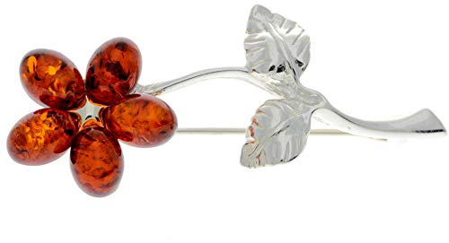 Spilla esclusiva in vera ambra baltica e argento Sterling – AA801 e Argento, colore: Cognac, cod. AA801C