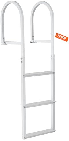 VEVOR Removable Dock Ladder 3 Steps, 500lbs Load Capacity, Aluminum Swim Ladders, Pontoon Boat Ladder with Rubber Mat for Lake, Marine Boarding, Pool