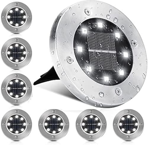 Molbory Solarleuchten - Kaltweiß, 8 Stück LED Solar Bodenleuchte Garten, Gartenleuchten Edelstahl, Solarlampen Wasserdicht für außen, Terrasse, Rasen, Hof, Gehweg