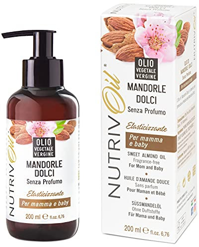 NUTRIVOIL - Puro Olio di Mandorle Dolci spremuto a freddo senza profumo Elasticizzante 200 ml con Pratico Dosatore. Ideale per contrastare le smagliature.