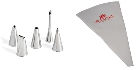 DE BUYER - 2114.05 - Douilles argentées de pâtisserie réutilisables 40cm, lot de 5 avec 4856.40N - Poches patissieres