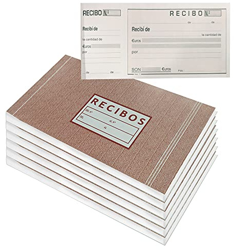 EUROXANTY Talonario Recibos | Documentos de pago | Recibos de compra | Hojas con Precorte | 100 hojas por talonario | 20 x 10,5 cm | Pack 6