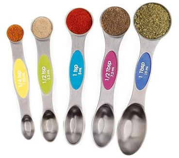 Like A Breeze 5/6 Pcs Magnetic Measuring Spoons Stainless Steel Dual Sided Teaspoon for Sugar Salt Measuring Flour Oil Soy Sauce (Color : 5Pcs Colorful)