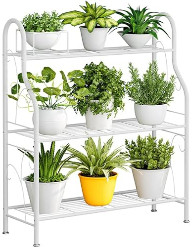 SORCEDAS Pflanzenständer Indoor Outdoor Pflanzenregal 3 Etagen Metall Ecke Blumenständer Mehrere Halter für Terrasse Garten Balkon Wohnzimmer Weiß