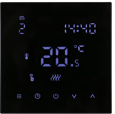 Wengart Raumthermostat Fußbodenheizung Wasser (3A), WG607 Digitaler Wandthermostat mit Fenster-offen-Erkennung & Kühlfunktion, Programmierbar, LCD-Touchscreen, Unterputz, Schwarz