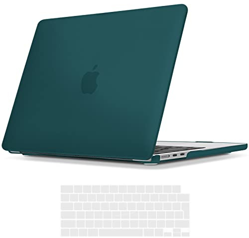TECOOL Hülle für MacBook Air 13.6 Zoll M3 M2 2024 A3113 u. 2022 A2681, Ultradünne Schutzhülle Hartschale Case u. EU QWERTZ Tastaturschutz, Tiefblaugrün