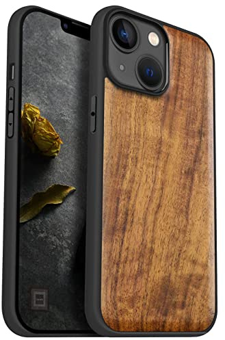 Carveit Holz Cover für iPhone 14, Nussbaum-Schlichtem Holz | Handyhulle kompatibel MagSafe Massivholz für iPhone 14 Handyhülle Stoßstange Weich TPU Case