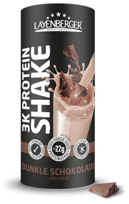 Layenberger 3K Protein Shake Dunkle Schokolade (1x360 g) | 74 % Eiweiß, nur 4,3 % Kohlenhydrate, 9 g Zucker