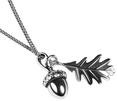 HENRYKA Collana con ciondolo a forma di ghianda e foglia di quercia, in argento Sterling 925 massiccio, gioielli Woodland, regalo per lei, placcato oro 24 ct, Argento sterling