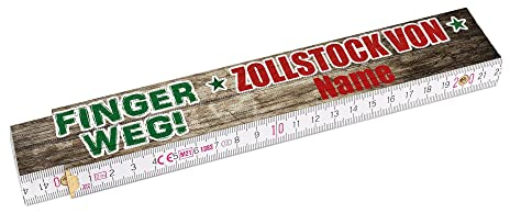 2 Meter Zollstock personalisiert mit Namen - Finger weg! - Einseitig bedruckter Zollstock mit Namen personalisierte Geschenke für Handwerker | Buchenholz