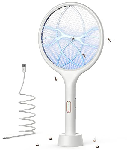 YISSVIC 4000V Electric Fly Swatter Bug Zapper Racket Rechargeable Auto Manual Modes Mosquito Killer with Purple Attractant Light for Indoor Home Office Backyard Patio Camping