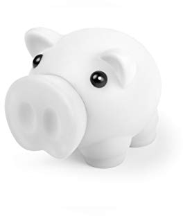 Hucha Cerdito con Suave Cuerpo de Acabado Goma en Vivos Colores. Huchas Originales Pequeña Infantiles con Tapón. Hucha Viaje Ligera y Resistente. (Blanco)