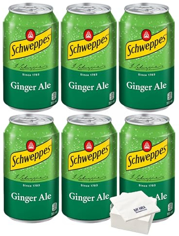 Schweppes Ginger Ale, 12oz Cans, (Pack of 6) with Bay Area Marketplace Napkins