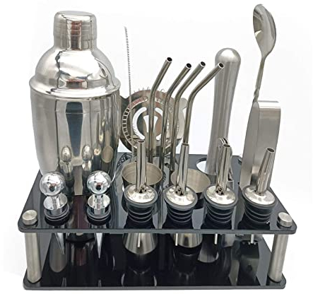 Coctelera 20 Piezas Juego de cóctel Profesional Boston Shaker Mixer Kit de fabricación de Bebidas de Acero Inoxidable para Uso en el hogar Bar Juego de coctelera