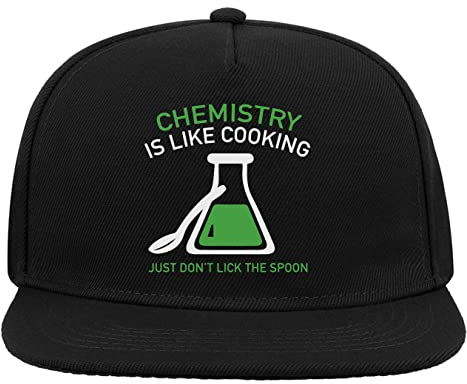 Chemistry is Like Cooking Just Don't Lick The Spoon - Gorra de béisbol con visera plana de 5 paneles, color negro, Negro, Taille unique