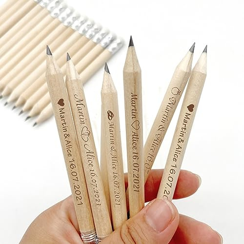 Cadeau Mariage Personnalisé - Crayon en Bois Gravé, Cadeau Invité, Papier Personnalisable pour Élèves (100 pcs)
