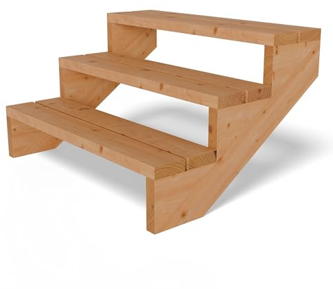 Gartenwelt Riegelsberger Terrassentreppe 3 Stufen Breite 95 cm Höhe 55 cm | Außentreppe aus Lärche natur für Terrasse & Garten | Komplett-Set mit Wangen, Bohlen & Edelstahlschrauben