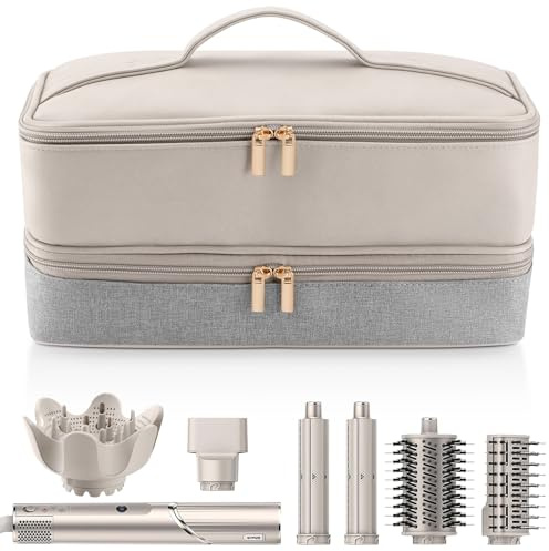 Étui de Transport de Voyage pour sèche-Cheveux Shark Flexstyle Dyson Airwrap Brosse Double Couche Accessoires Cheveux Outils Sac de Rangement pour sèche-Cheveux Revlon Organiseur, Cuir Beige à