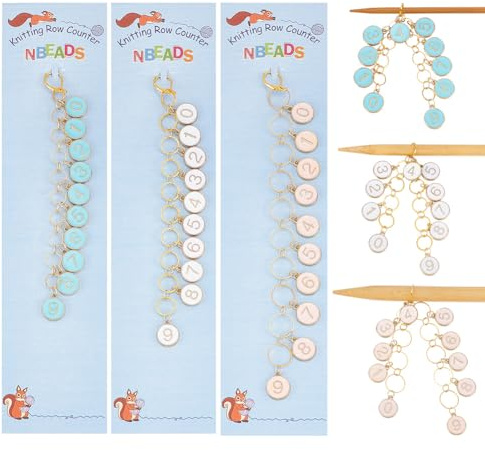 NBEADS 3 Pcs 0-9 Enamel Number Charms Knitting Row Counter Chains, Alloy Stitch Markers Row Counting Accessories for Knitting Crochet Tracking Project Progress