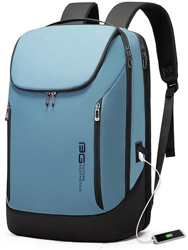 BANGE Sac à dos professionnel intelligent étanche pour ordinateur portable de 15,6 pouces avec port de charge USB, sac à dos de voyage durable, bleu ciel, Large, Tendance