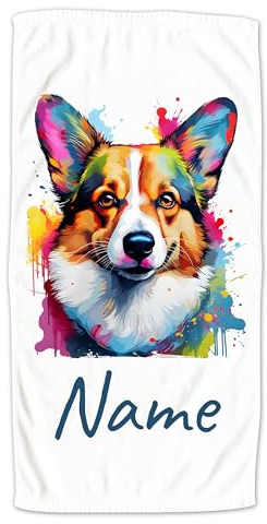 GRAZDesign Handtuch Hund mit Namen personalisiert Corgi für Kinder & Erwachsende, Badetuch Saunatuch in Zwei Größen - 140x70cm