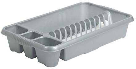 M1SS Plastic Large Dish Drainer Dishes, Plates, Cups, Cutlery Holder Rack Draining Board Drying Tray Racks Kitchen Sink Holder FOR Daily use - Silver (Medium)